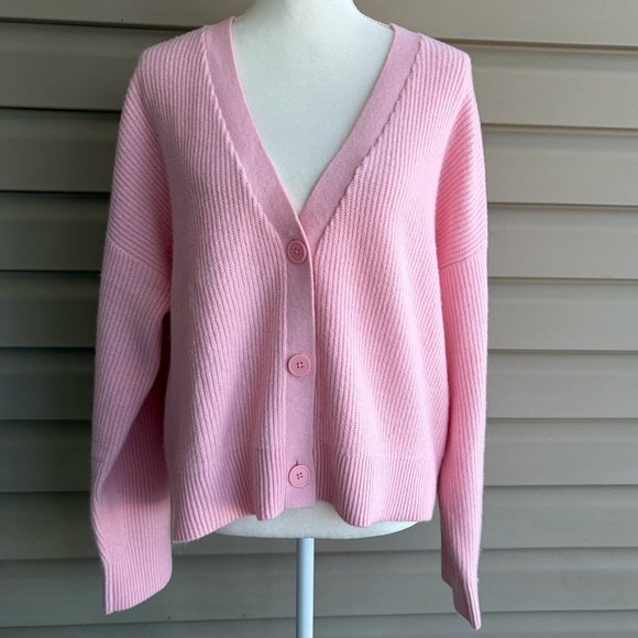 •LOFT• Pale Pink Chunky Knit Button Cardigan – Size Large - Picture 1 of 7